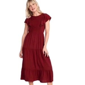 Old Navy Burgundy Tiered MIDI Dress 4X Romantic Fall